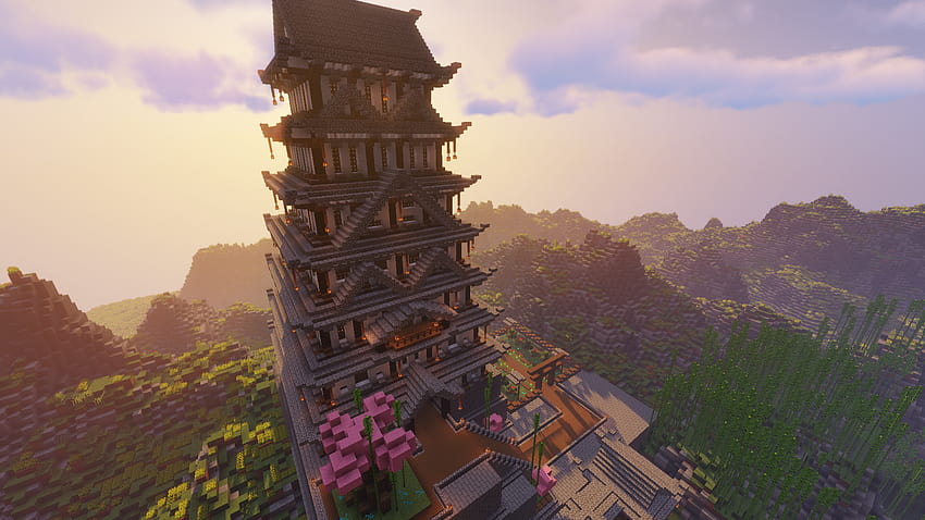Minecraft riesiger japanischer Turm, Minecraft Japan HD-Hintergrundbild