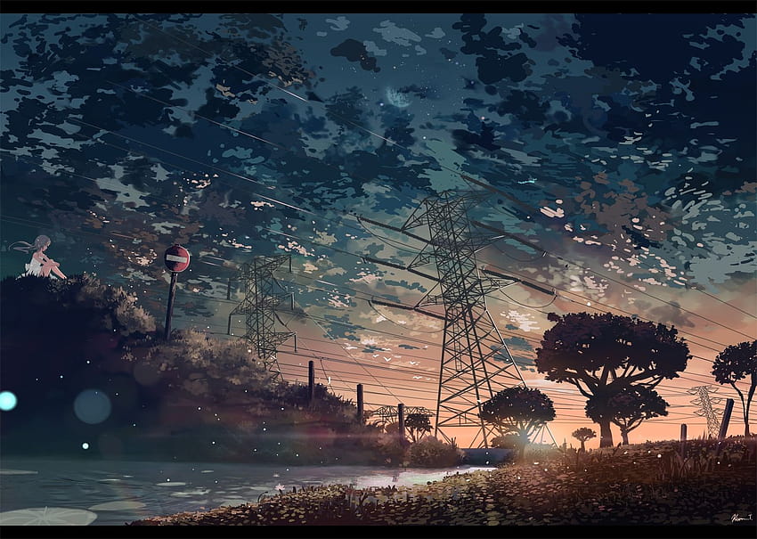 black hair clouds dress kein tan landscape long hair original, anime summer beautiful landscape HD wallpaper