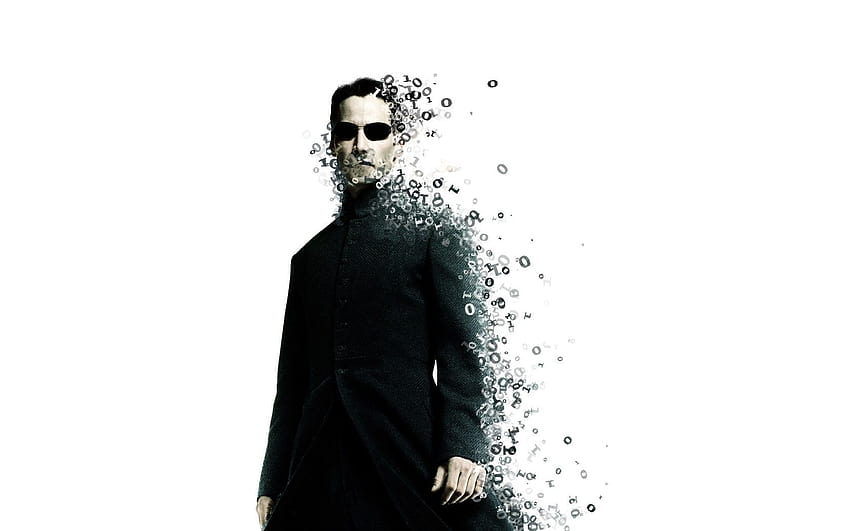 film, Neo, Matrix, binario, The Matrix, occhiali da sole, numeri, Keanu Reeves, sfondi bianchi ::, neo matrix Sfondo HD