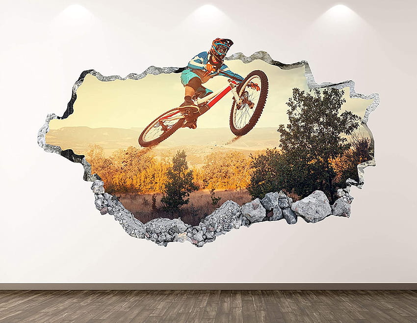 오프로드 자전거 벽 데칼 아트 장식 3d 박살 산악 자전거 스티커 포스터 키즈 룸 벽화 맞춤 선물 bl209 HD 월페이퍼