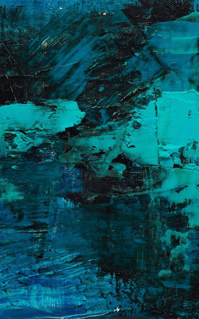 Blaue Pinselstriche, moderne Leinwand, abstrakte Schattierungen, Ölfarbe, grüner Pinsel HD-Handy-Hintergrundbild