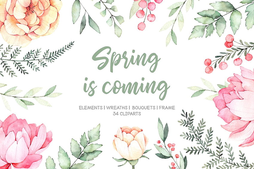 Пролетта идва Акварелни цветя и венци HD тапет