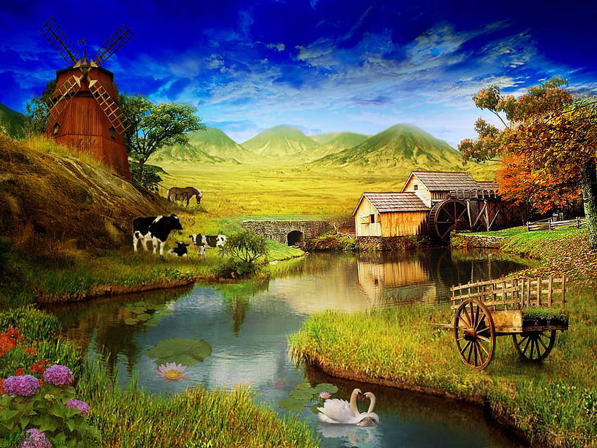 Beautiful Farm on Dog, farm scenes summer HD wallpaper