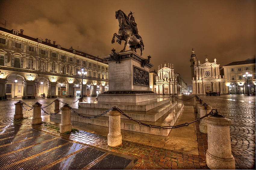 Monuments Piazza San Carlo Turin Night Cities 2048x1364 HD wallpaper