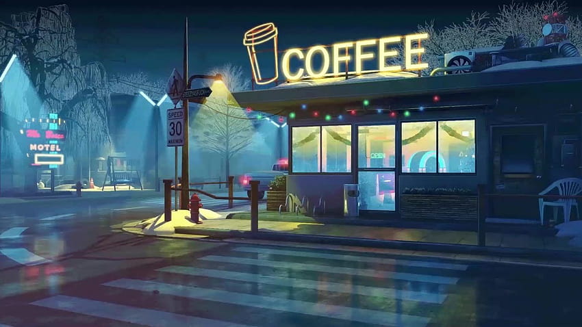 Night Coffee Shop Live, negozio di anime Sfondo HD