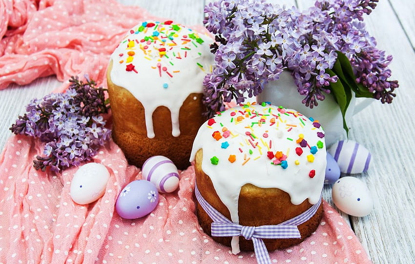 flowers, Easter, cake, cake, flowers, cakes, lilac, glaze, spring, Easter, eggs, decoration, Happy, lilac, the painted eggs , section праздники, spring cakes HD wallpaper