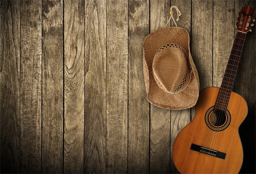 CS 6x4ft Fundos para Guitarra Country Music Western Cowboy Hat graphy Backdrop Canção Concerto Parede de Madeira Cantor Performance Palco Festa Estúdio Adereços Retrato de Crianças: Eletrônicos, canções country papel de parede HD