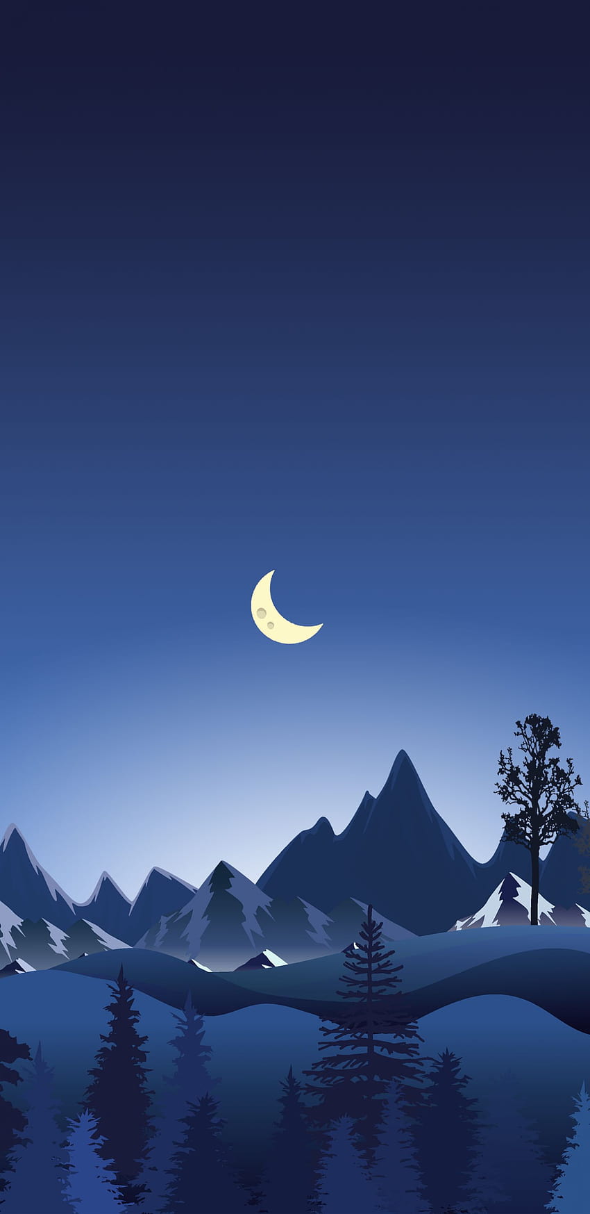 1440x2960 ​​Mond für Samsung Galaxy S8/S8+/S9/S9+/Note 8/Note 9 Q, ästhetischer dunkelblauer Anime HD-Handy-Hintergrundbild