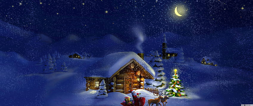Christmas Cabin, 3440x1440 christmas HD wallpaper