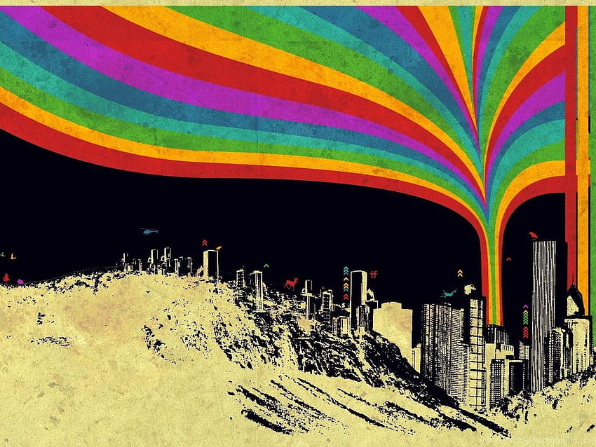 Artwork Citylife Rainbows HD wallpaper