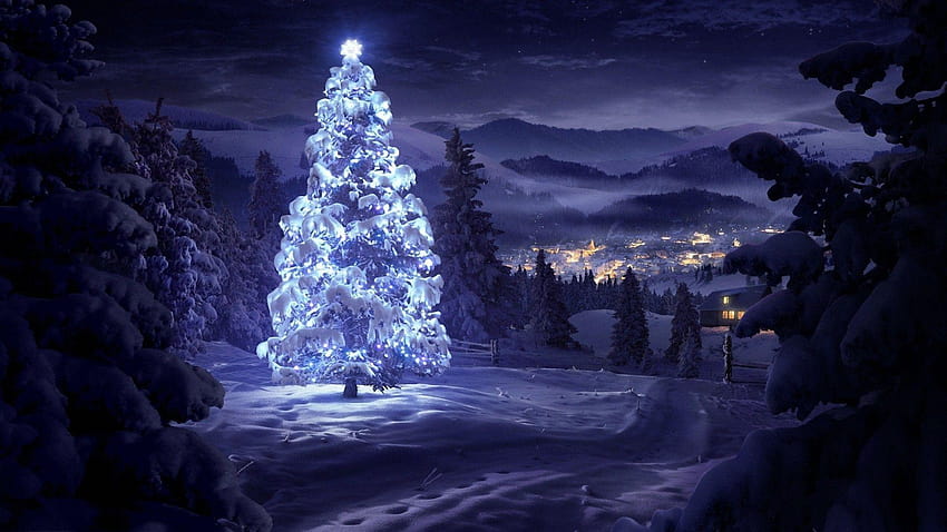 5 Merry Snowy Christmas、雪のクリスマスナイトアート 高画質の壁紙