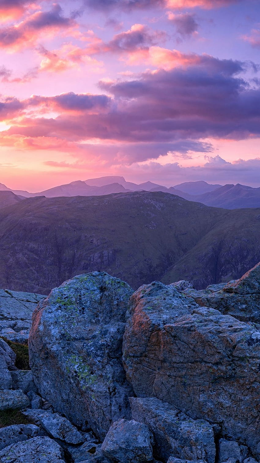 Montanhas, Pedras, Pôr do sol, Céu, Escócia, ilha de skye iphone Papel de parede de celular HD