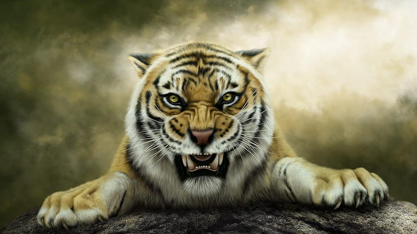 Tiger, Artwork, Roaring, Animals, tiger wildlife artwork HD wallpaper