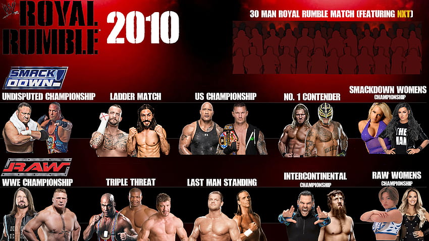 ROYAL RUMBLE 2010. This is the second match card I have designed. Feel to leave your predictions for each match in the comments. Which brand do you think has the stronger HD wallpaper