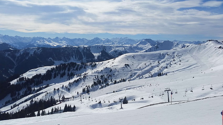 alpino, austria, orizzonte, ascensore, montagne, sciovia, neve, inverno alpino Sfondo HD