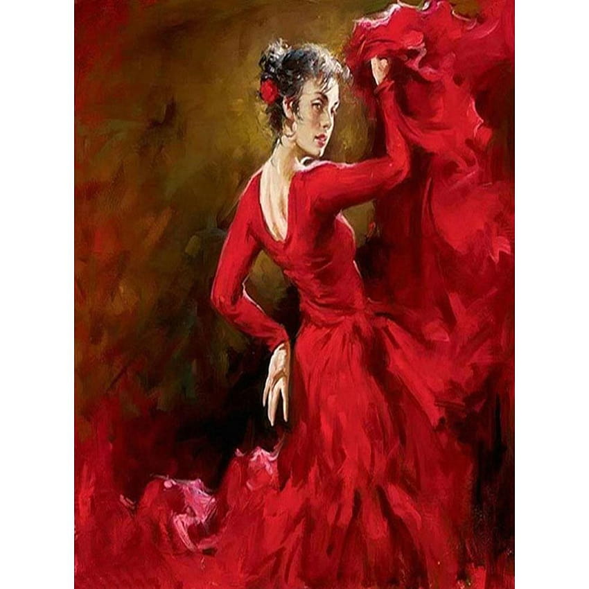 Buy Paint By Numbers Red Dress Women DIY Digital Oil Painting Room Decoration at affordable prices HD phone wallpaper