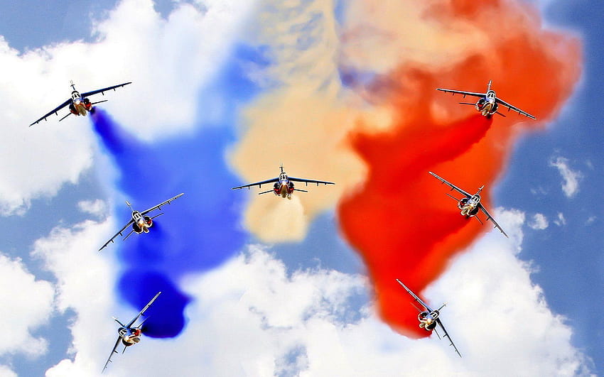 Airshow mit französischer Flagge, französische Flagge HD-Hintergrundbild