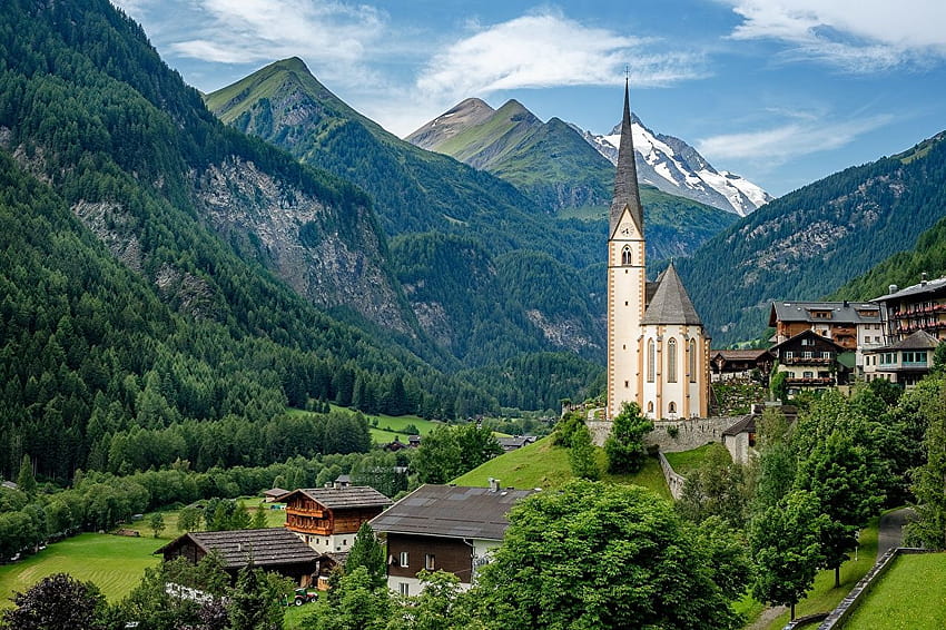 Church Alps Austria Heiligenblut Nature mountain, austrian alps HD wallpaper