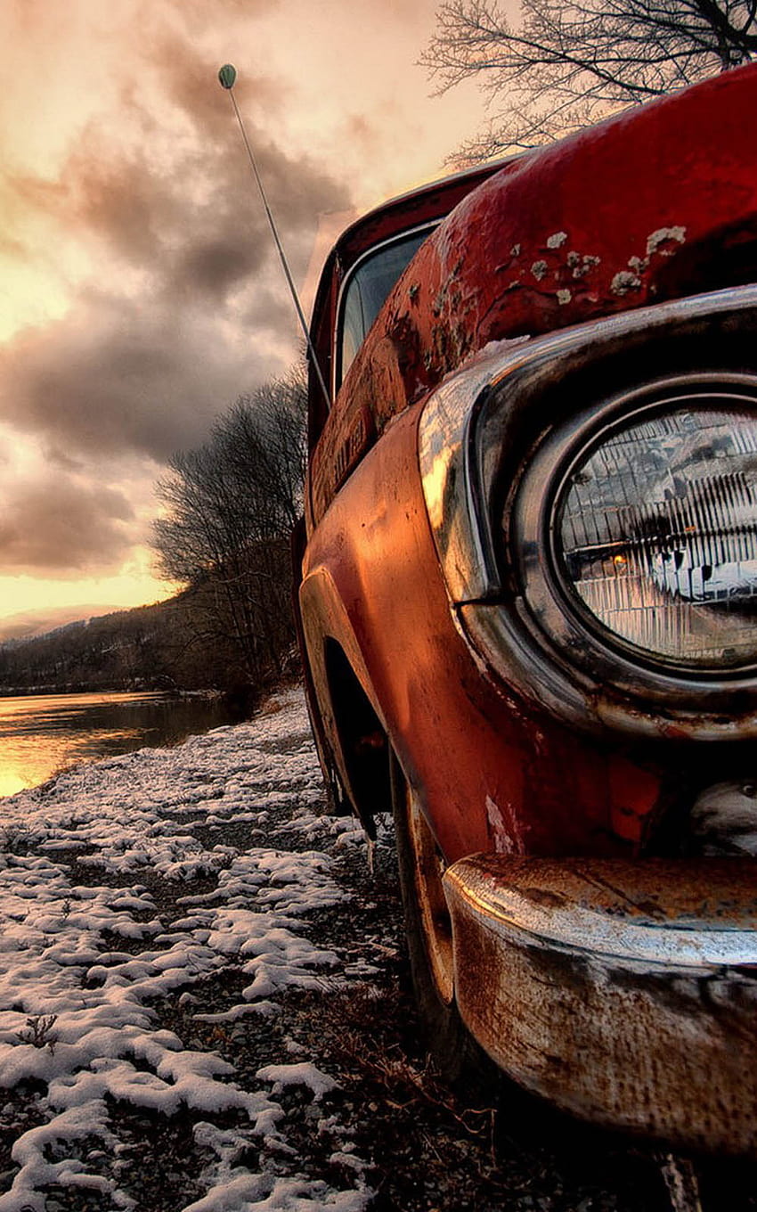 Abandoned Car In River Side HD phone wallpaper