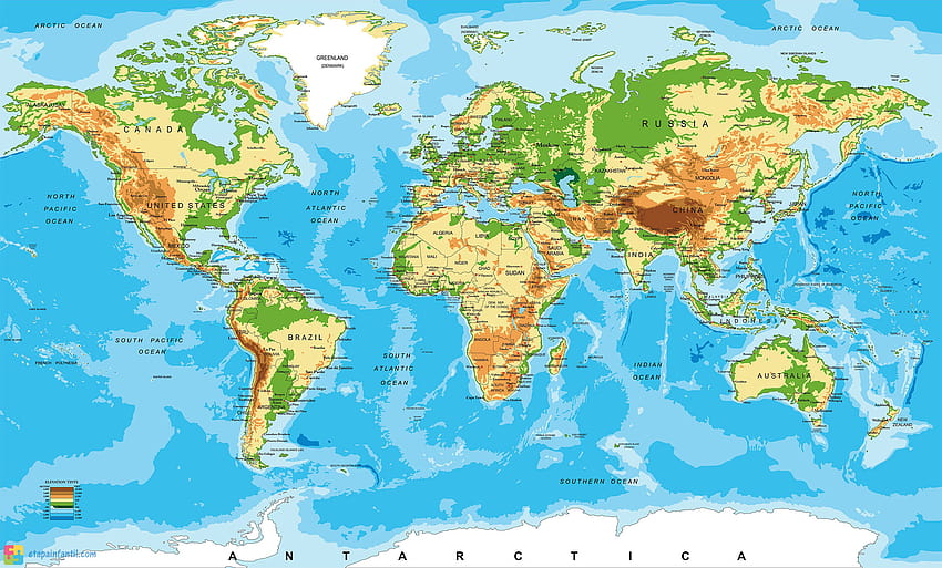 Carte physique détaillée du monde, carte physique du monde Fond d'écran HD