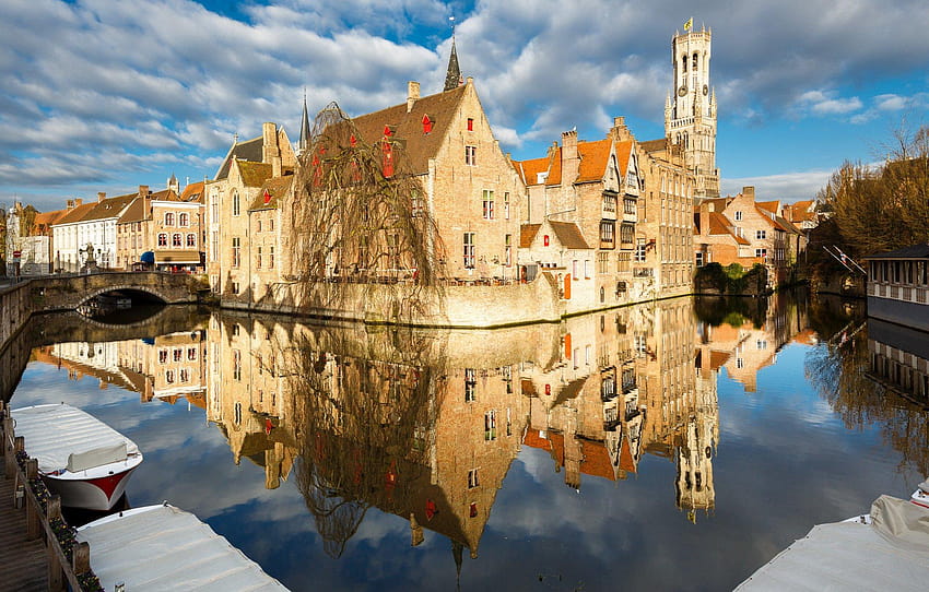 Casas Bélgica Canal Bruges Cidades papel de parede HD