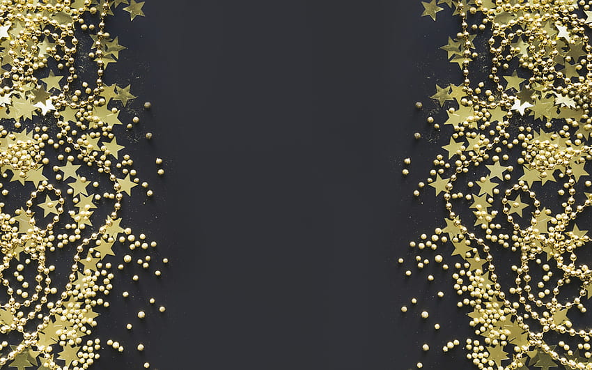 Black backgrounds with golden stars, Christmas background, golden stars, Happy New Year, Christmas, xmas with resolution 2880x1800. High Quality, gold stars HD wallpaper