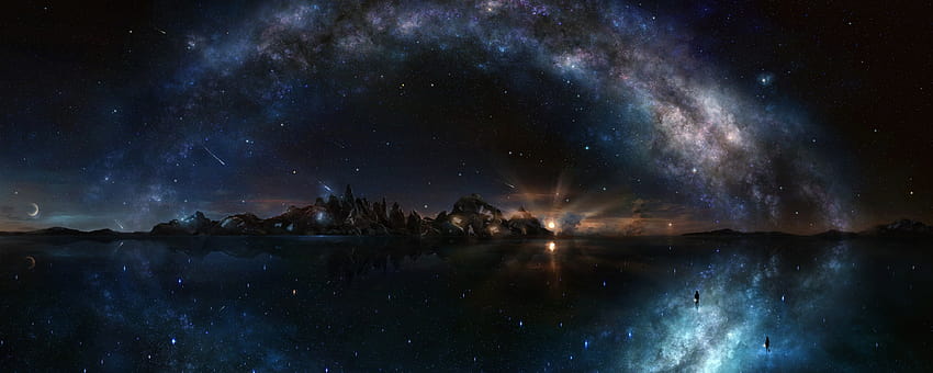 çift ​​monitör, gökyüzü, doğa, uzay, atmosfer, gece HD duvar kağıdı