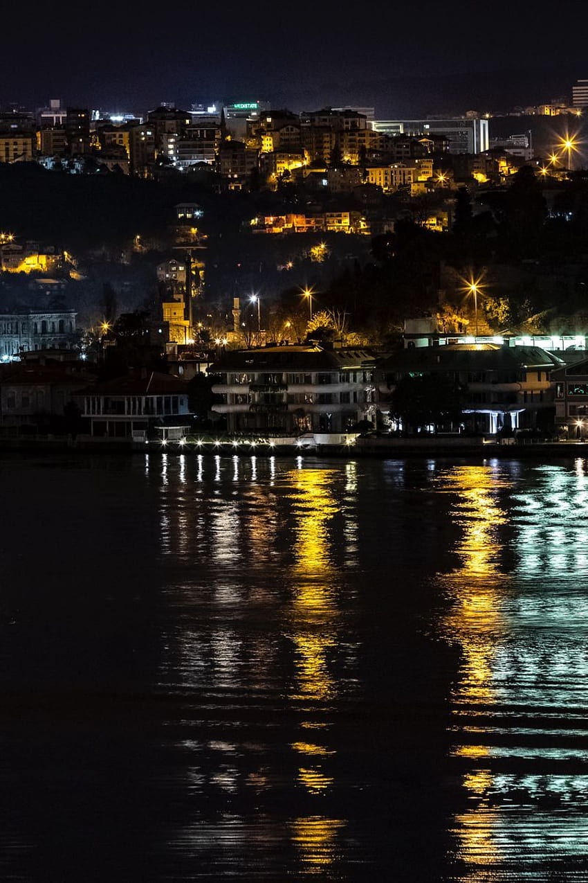 800x1200 night city, city lights, coast, istanbul city iphone HD phone wallpaper