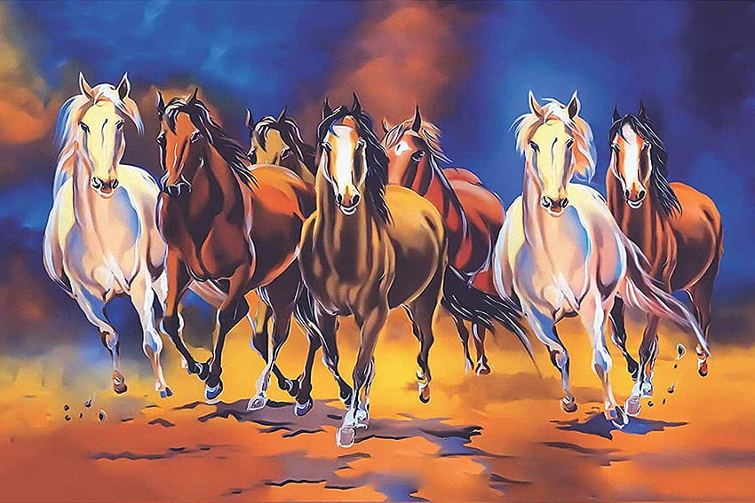 7 馬、7 頭の馬を実行します。 高画質の壁紙