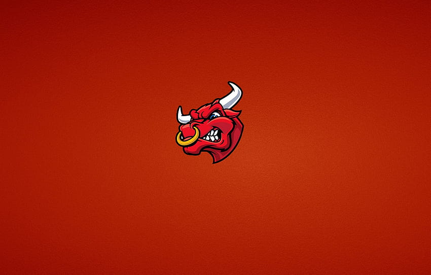 red, minimalism, head, evil, horns, bull, bull , section минимализм, banteng HD wallpaper