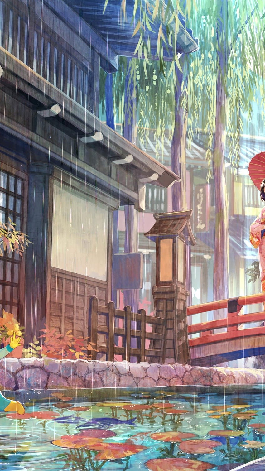 Anime Village, japanese town anime HD phone wallpaper
