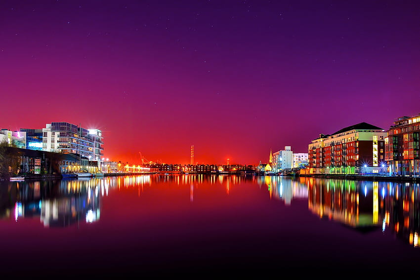 Irland, Häuser, Fluss, Dublin, Nacht, Städte, Spiegelung, Nacht / und mobile Hintergründe, Dublin, Irland HD-Hintergrundbild