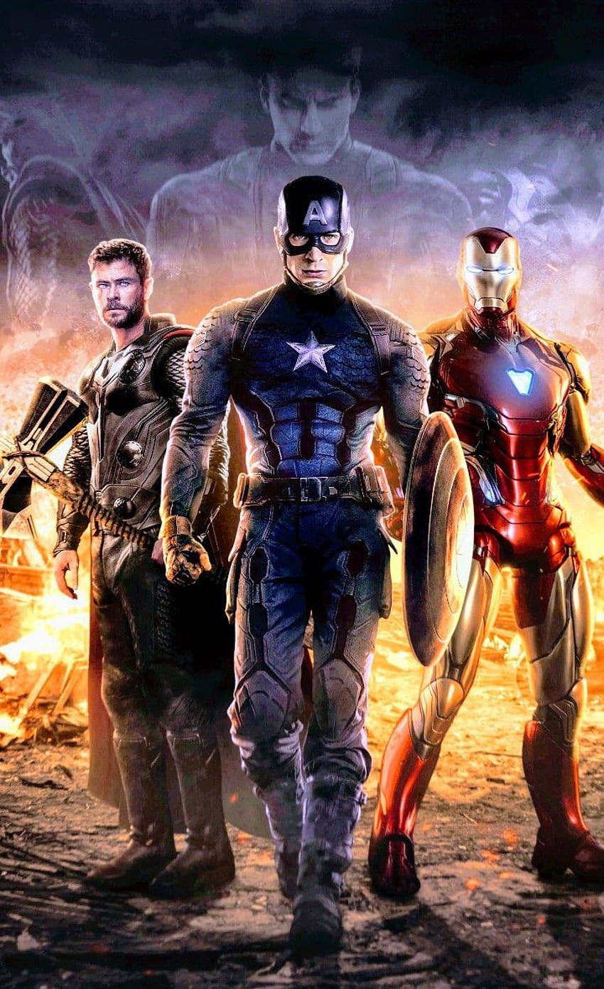 ビッグ・スリー: キャプテン・アメリカ、トール、アイアンマン、トール・アイアンマン・キャプテン・アメリカ HD電話の壁紙