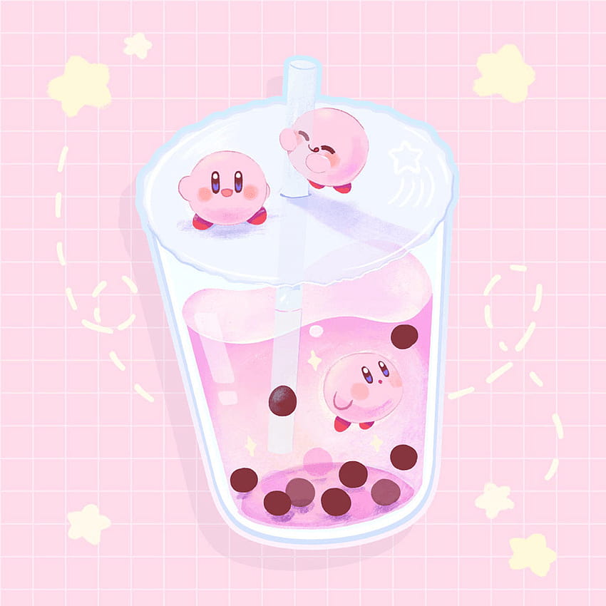 Naklejka Kawaii Kirby Bubble Tea, różowe japońskie kawaii Tapeta na telefon HD