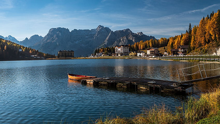 Italy Lake Misurina, Veneto Nature Autumn mountain 1920x1080 HD wallpaper