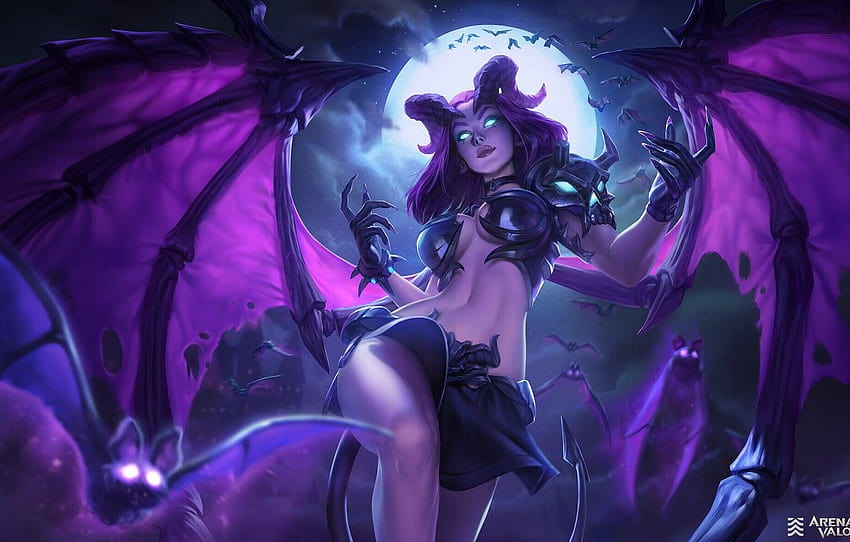 the moon, Girl, Girl, Wings, Moon, Fantasy, Art, Art, Queen of the Night, Night, Fiction, Woman, Character, Succubus, Wings, Game Art , section фантастика, women character HD wallpaper