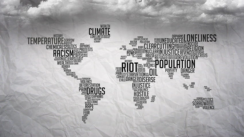 World map poster, word cloud black HD wallpaper