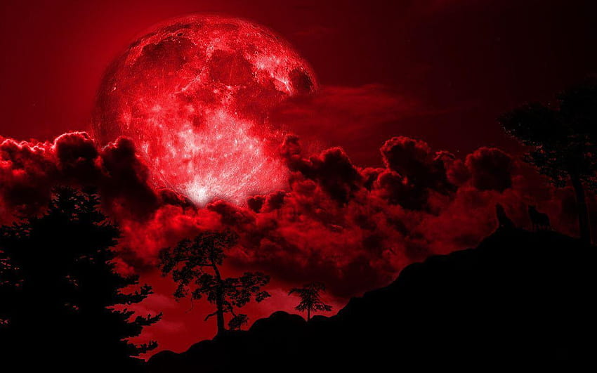 Червено пълнолуние, червена луна HD тапет