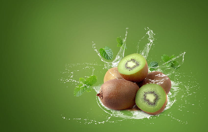 water, squirt, green, background, splash, kiwi, fruit , section рендеринг, kiwi fruit HD wallpaper