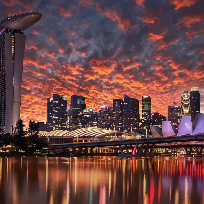 2048x2048 Singapur Wieżowce Marina Bay Sands Wieczór Ipad, singapur Tapeta na telefon HD