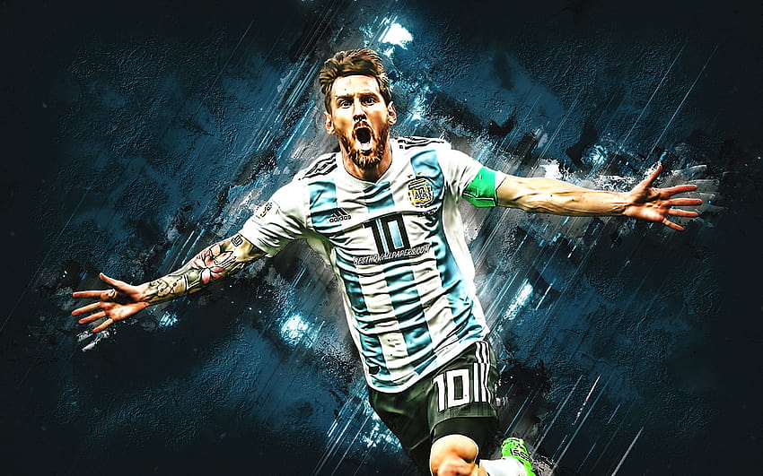 Lionel Messi, grunge, tim sepak bola nasional Argentina, gol, bintang sepak bola, Leo Messi, sepak bola, Messi, neon biru, Tim Nasional Argentina, tutup, argentina messi Wallpaper HD