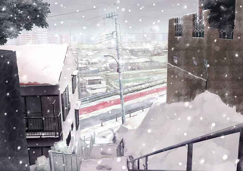 cityscape, winter anime city HD wallpaper