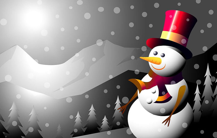 winter, mountains, collage, new year, Christmas, vector, snowman, postcard , section праздники, gray winter collage computer HD wallpaper