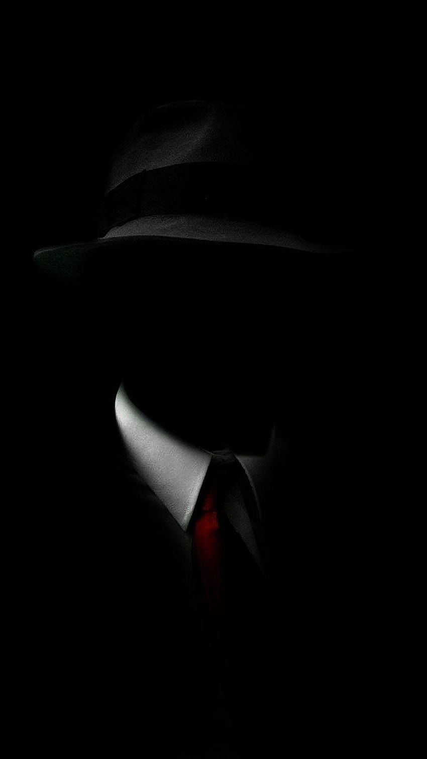 ↑↑¡TOCA Y OBTÉN LA APLICACIÓN! Elegante Shadow Man Traje negro Sombrero Rojo, droide negro rojo fondo de pantalla del teléfono