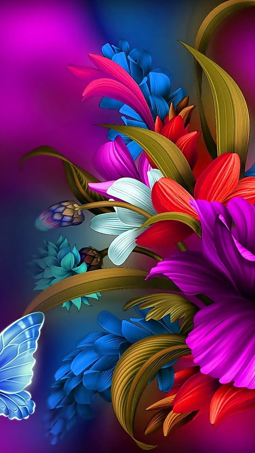 latar belakang, seni bunga fraktal warna campuran wallpaper ponsel HD