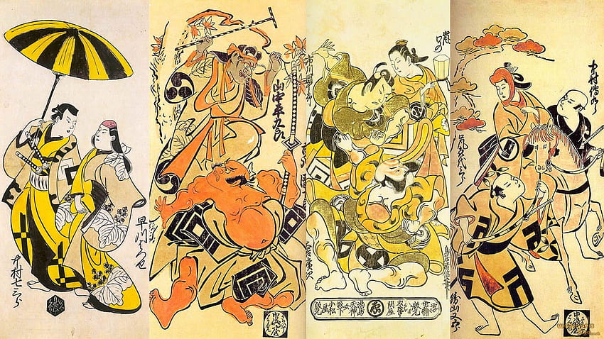 Şemsiyeli ve At Sırtında Portre Sahneleri, Japon Sanatı HD duvar kağıdı
