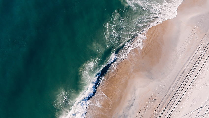 Ocean, Aerial View, Surf, Sand, Foam, Water, aerial view beach sand and ocean waves HD wallpaper