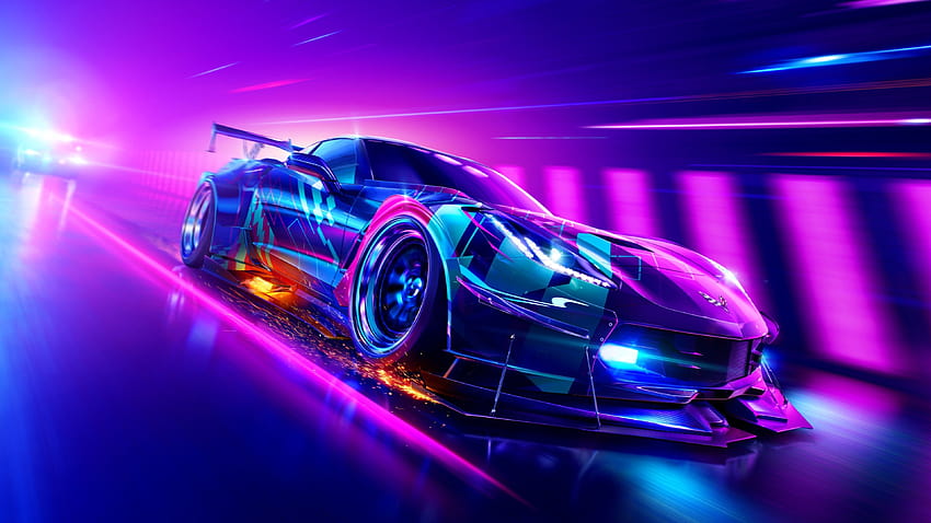 네온 불빛이 있는 자동차, 애니메이션 보라색 자동차 HD 월페이퍼