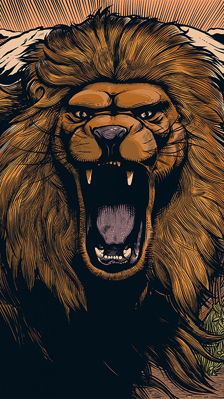 pengemasan dan pelabelan, ilustrasi, singa, felidae, beruang grizzly, singa membuka mulut wallpaper ponsel HD