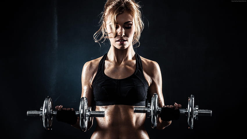 Brunette Girl Fitness Exercise Gym Dumbbells Workout HD wallpaper